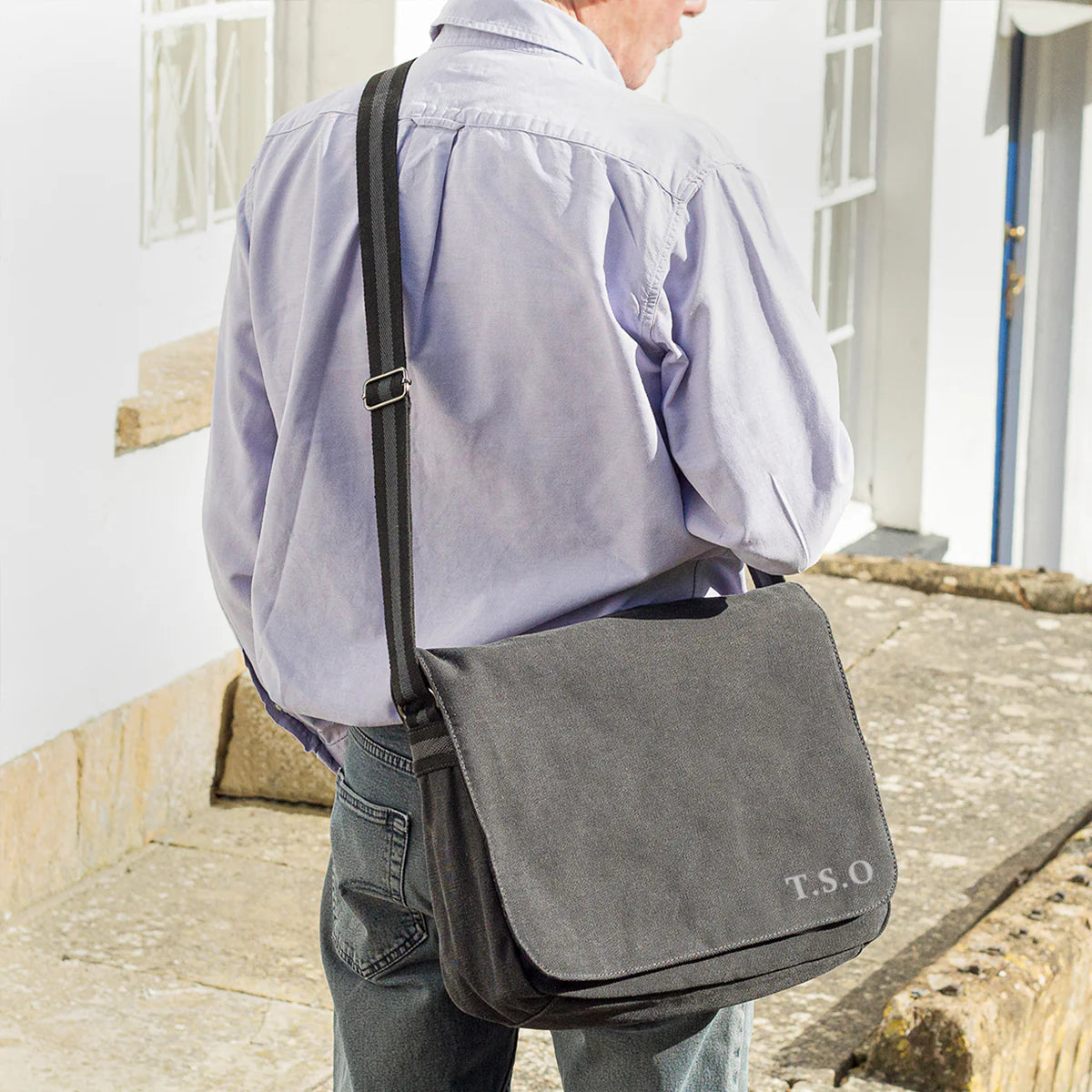 Personalised Black Vintage Canvas Messenger Bag