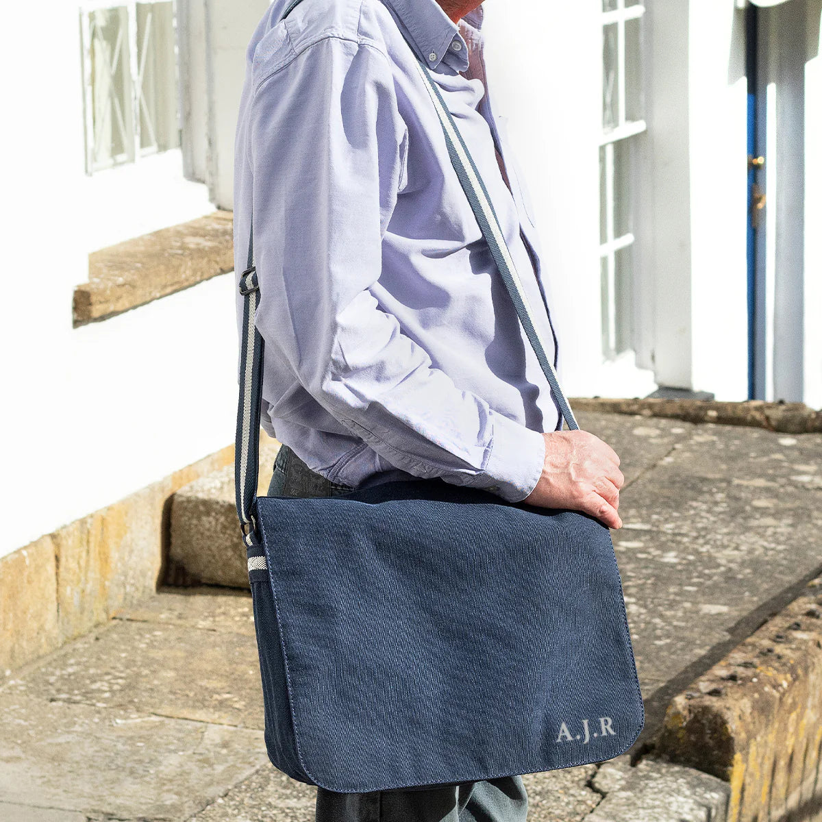 Personalised Navy Vintage Canvas Messenger Bag