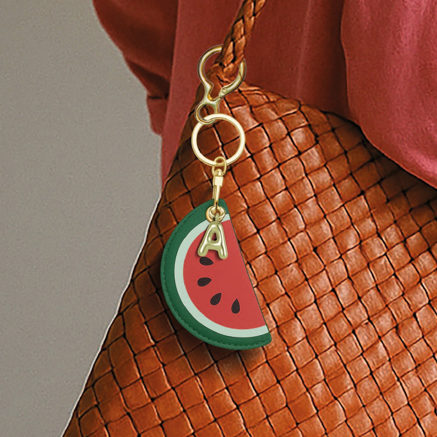 Personalised Watermelon Bag Charm in Vegan Leather