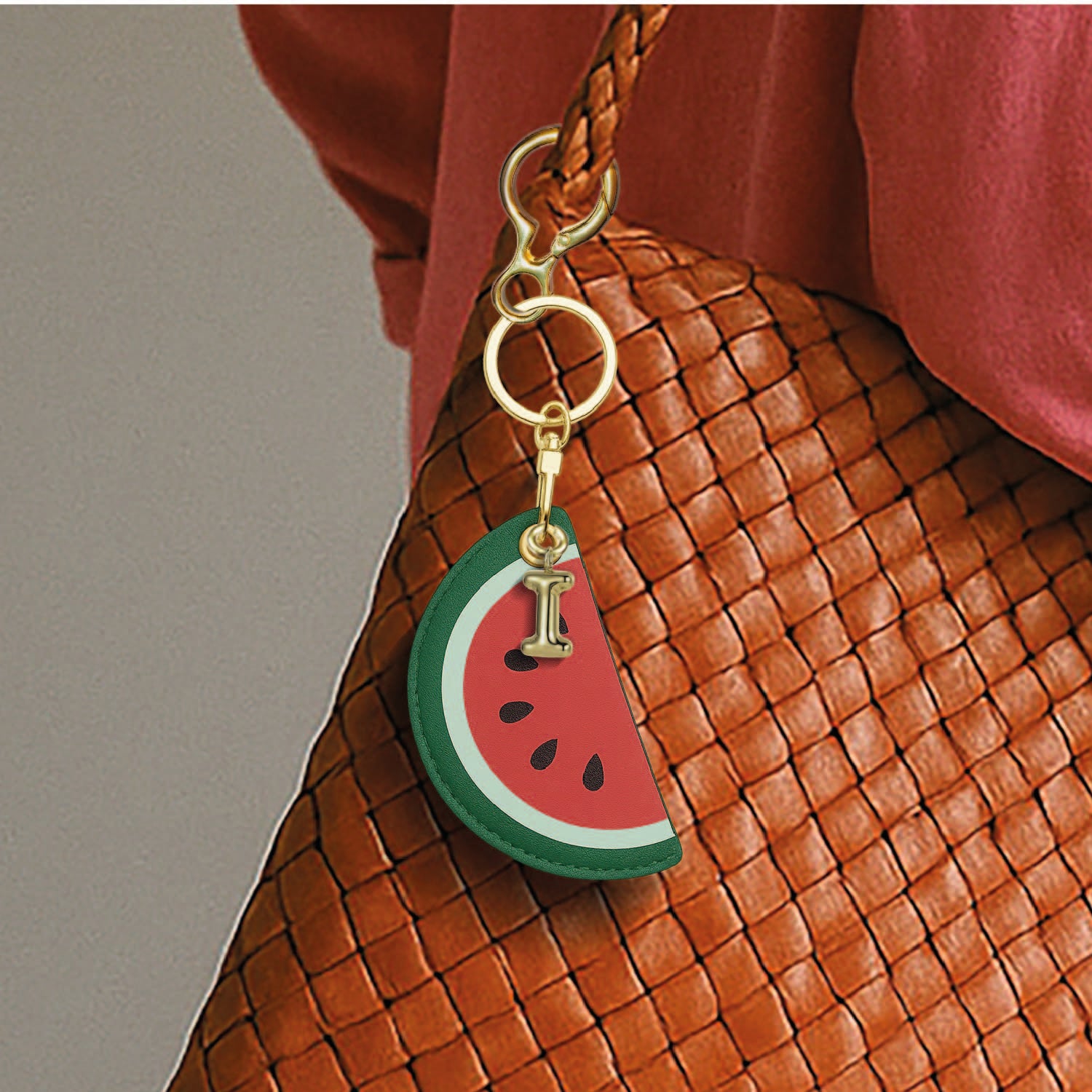 Personalised Watermelon Bag Charm in Vegan Leather