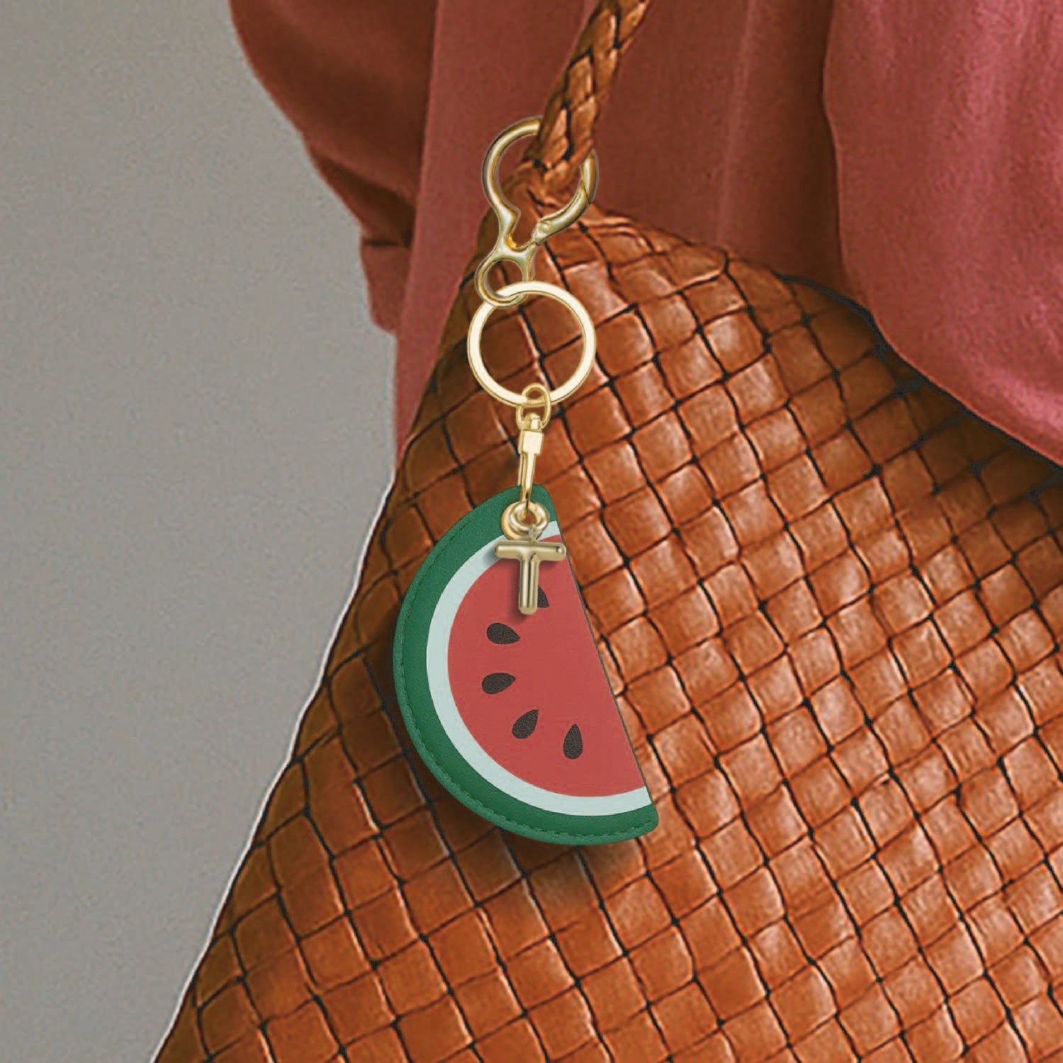 Personalised Watermelon Bag Charm in Vegan Leather