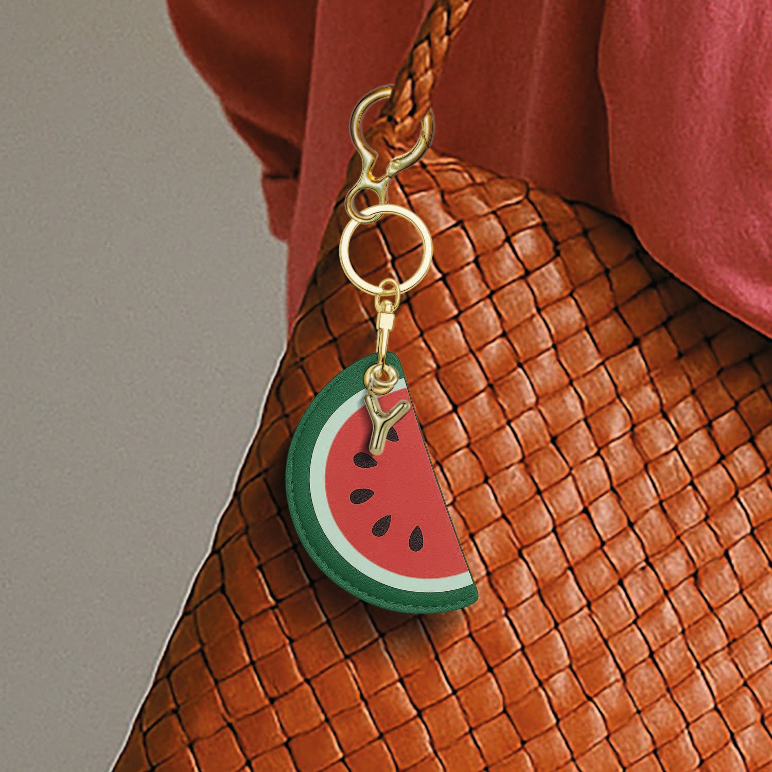 Personalised Watermelon Bag Charm in Vegan Leather