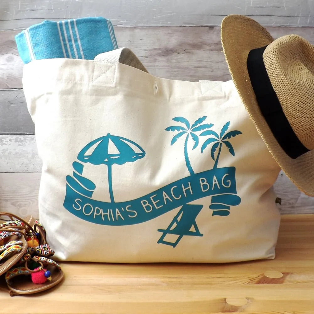 Personalised Beach Bag in Cream