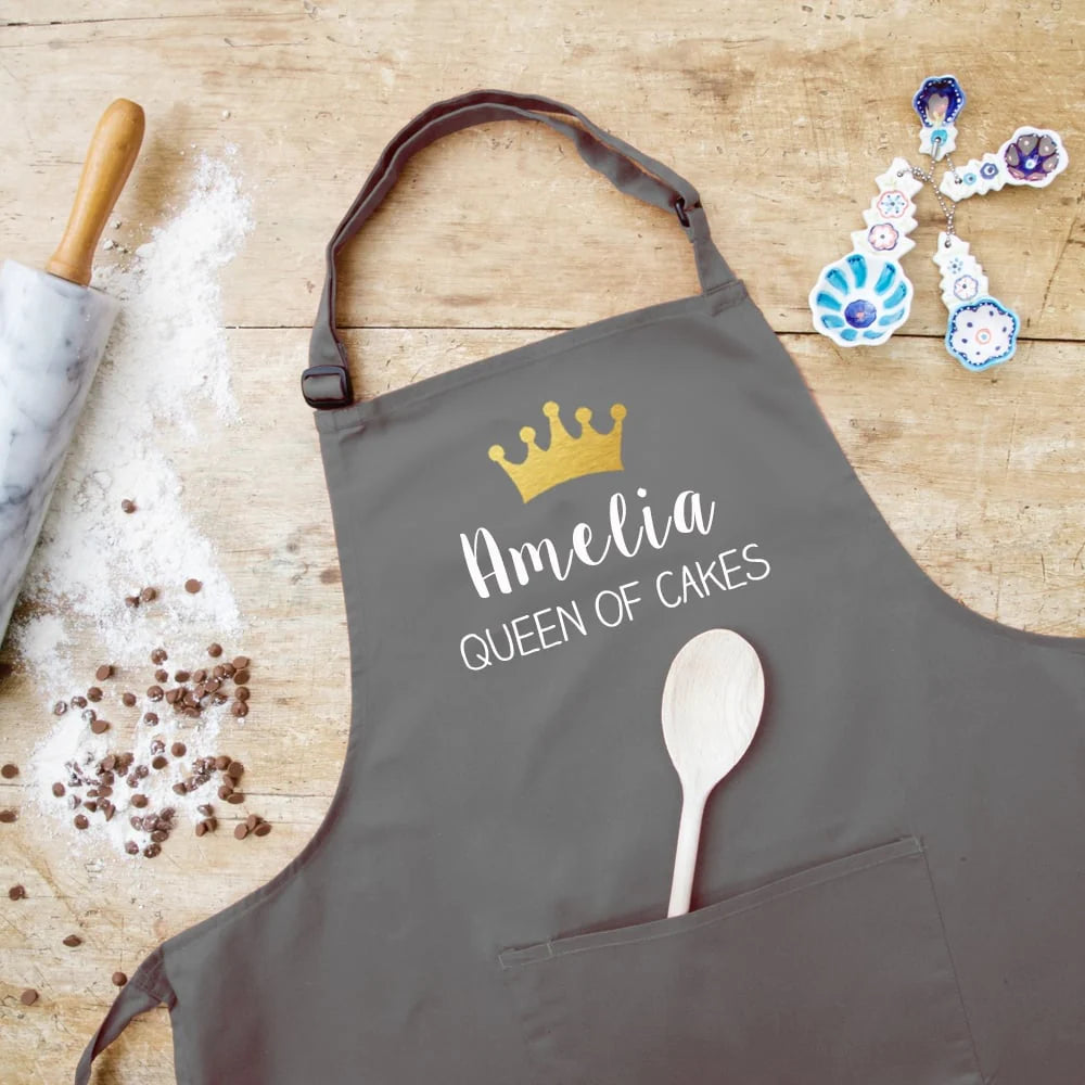 Personalised Queen of Cakes Apron in Navy