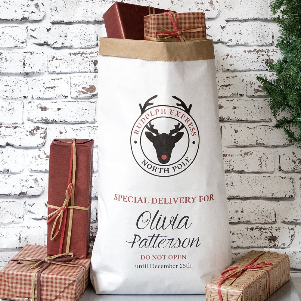 Personalised Rudolph Paper Christmas Sack