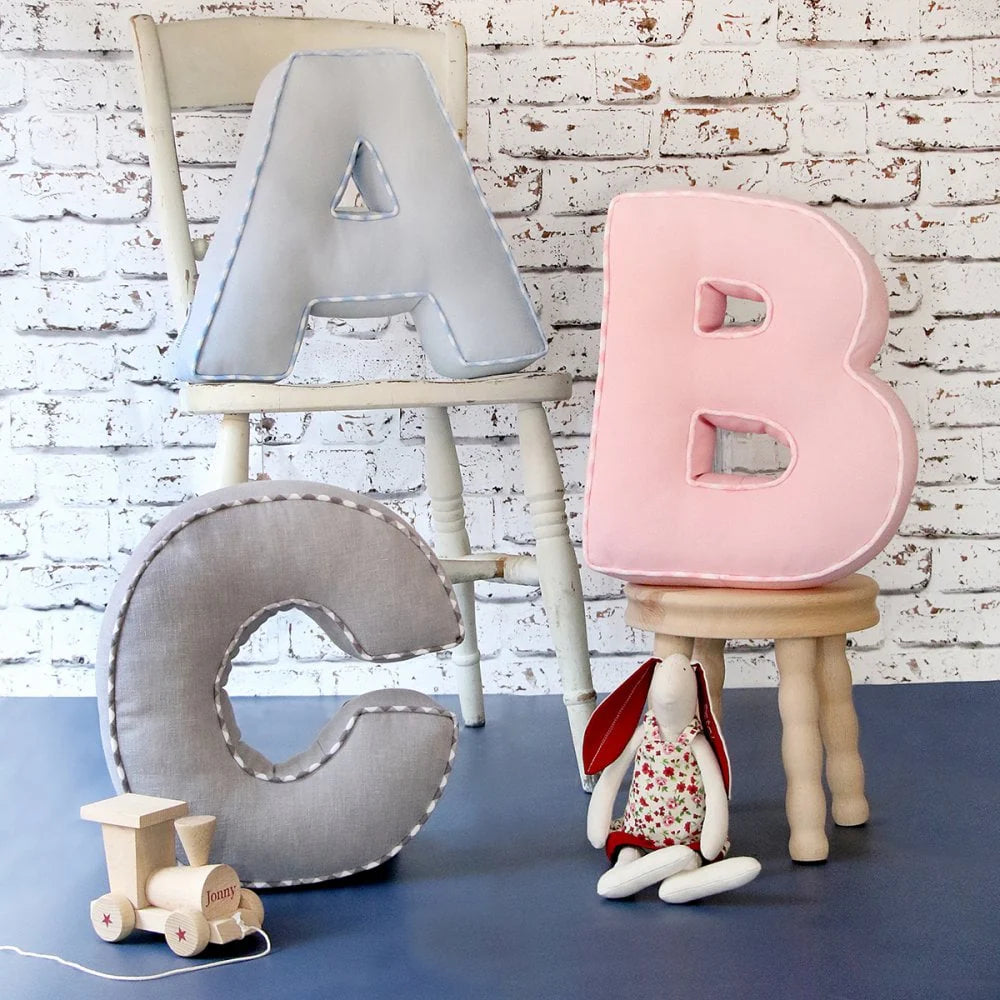 Personalised Letter Cushion 'O' in Grey Polka Dot