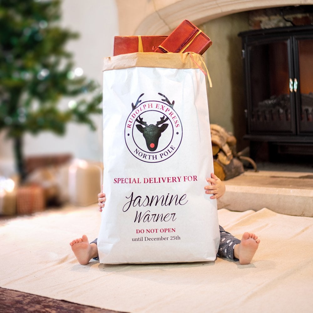 Personalised Rudolph Paper Christmas Sack