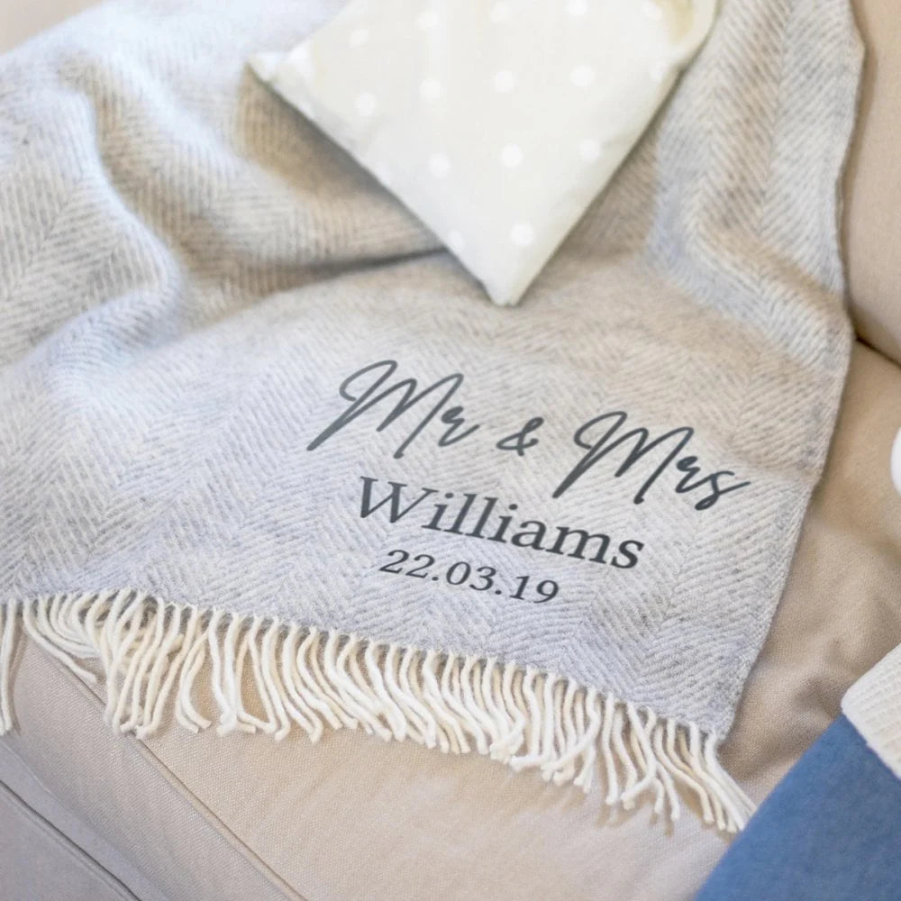 Personalised Couple's Wool Blanket in Navy