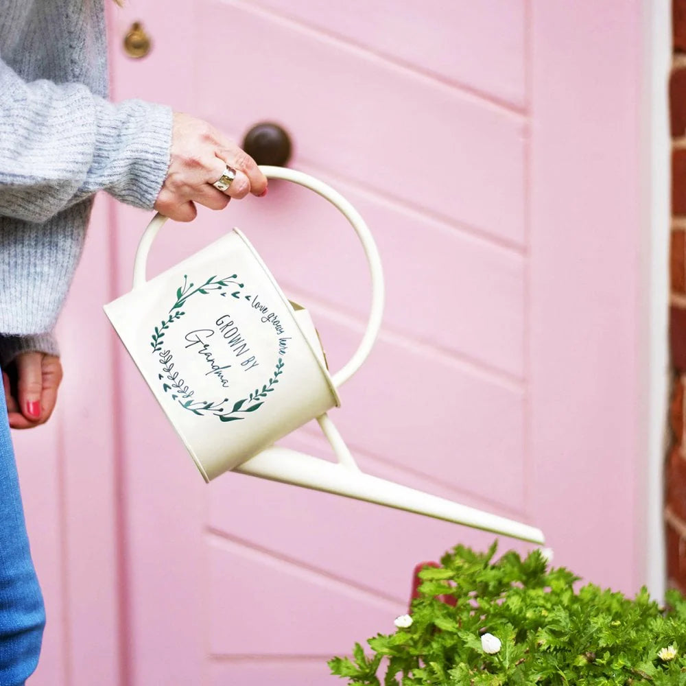 Personalised Cream Watering Can with Wreath Design