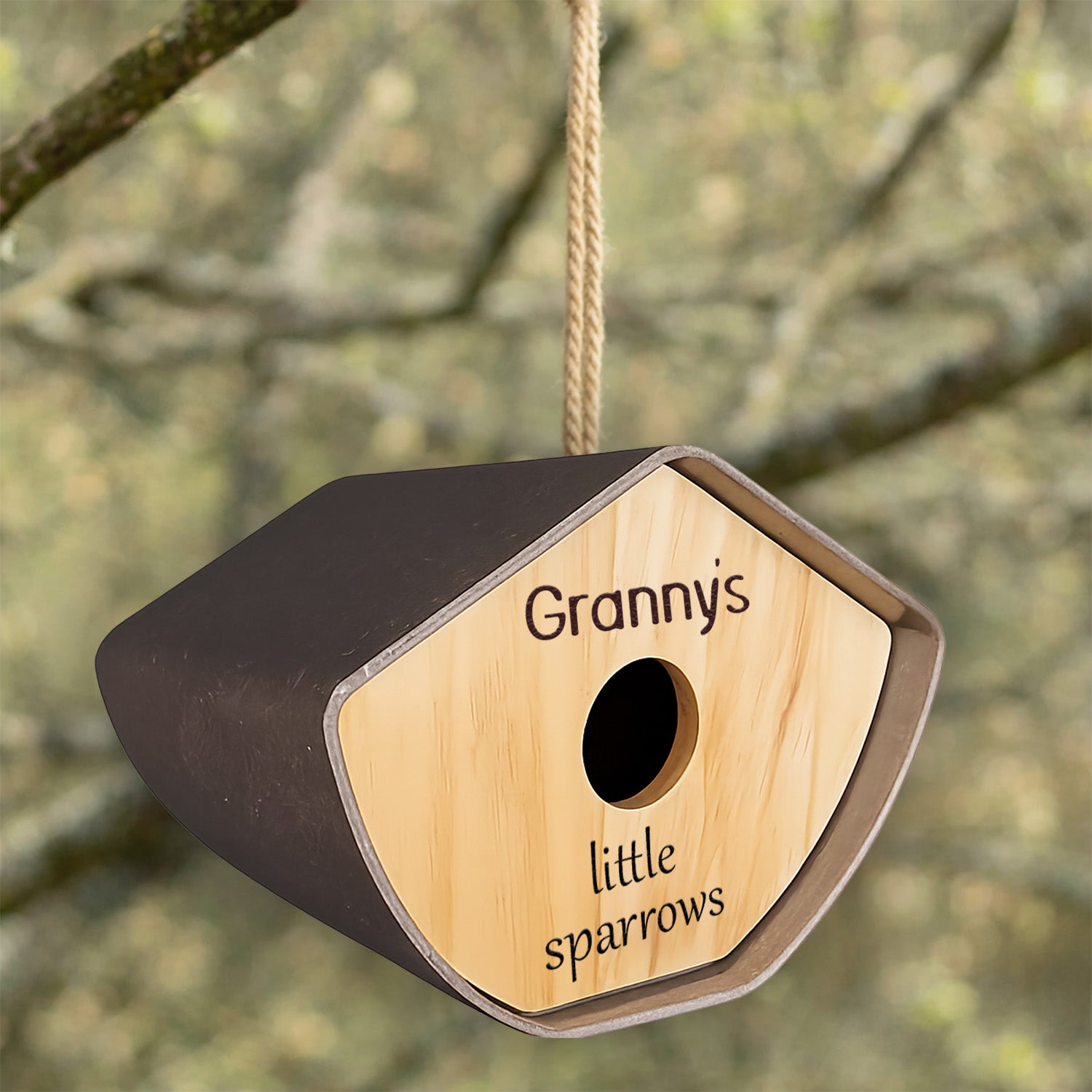 Personalised Eco Fibre Bird House in Charcoal