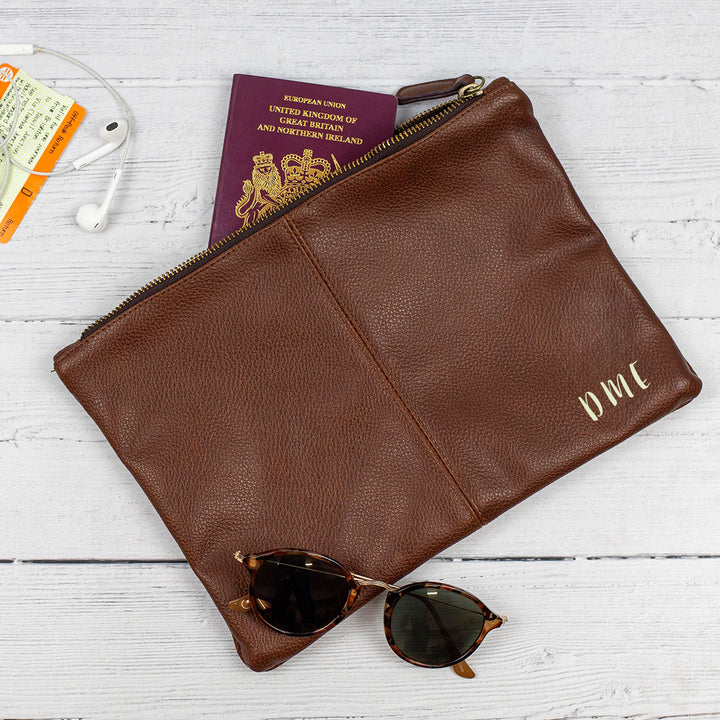 Personalised Tan Nuhide Travel Pouch