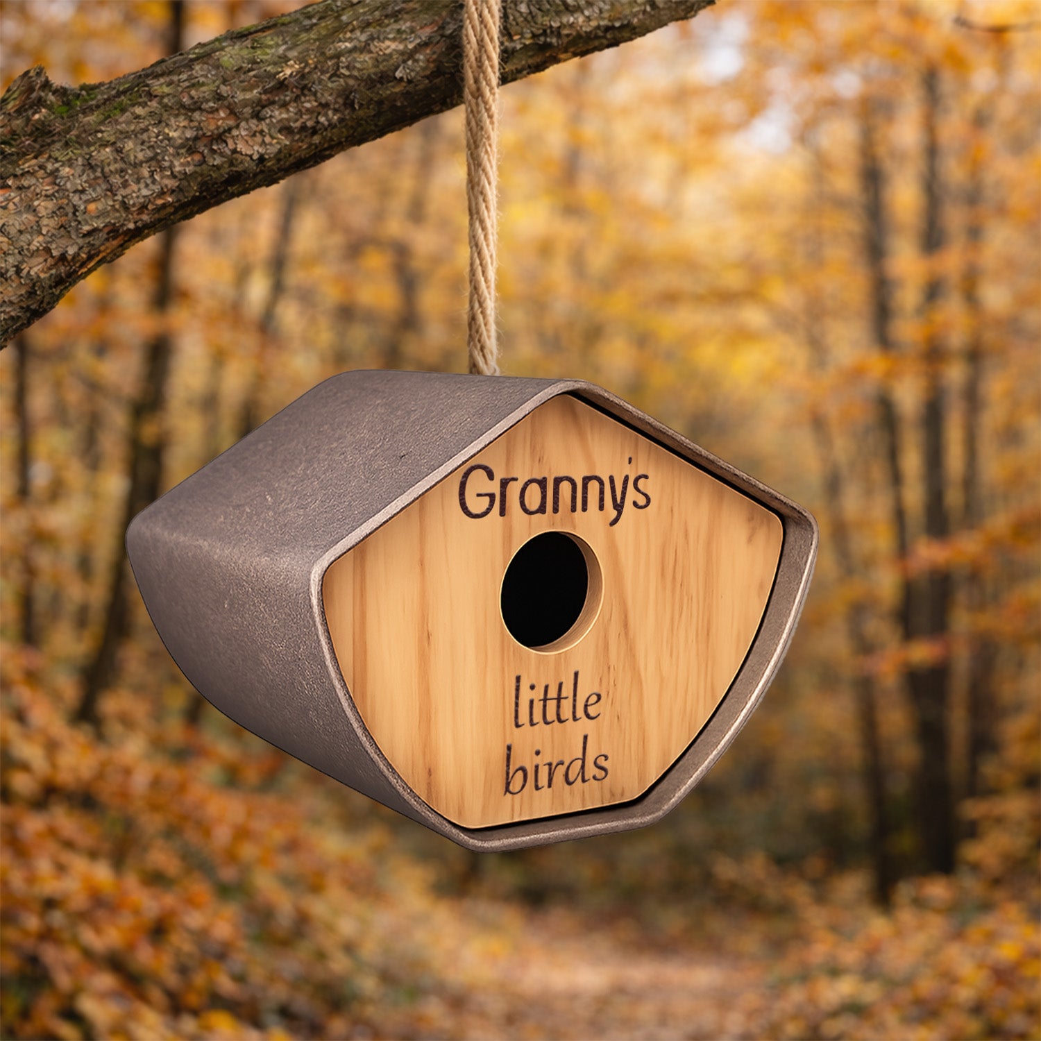 Personalised Eco Fibre Bird House in Charcoal