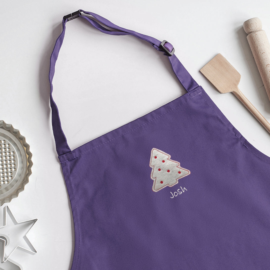 Personalised Adult Embroidered Christmas Tree Apron in Purple