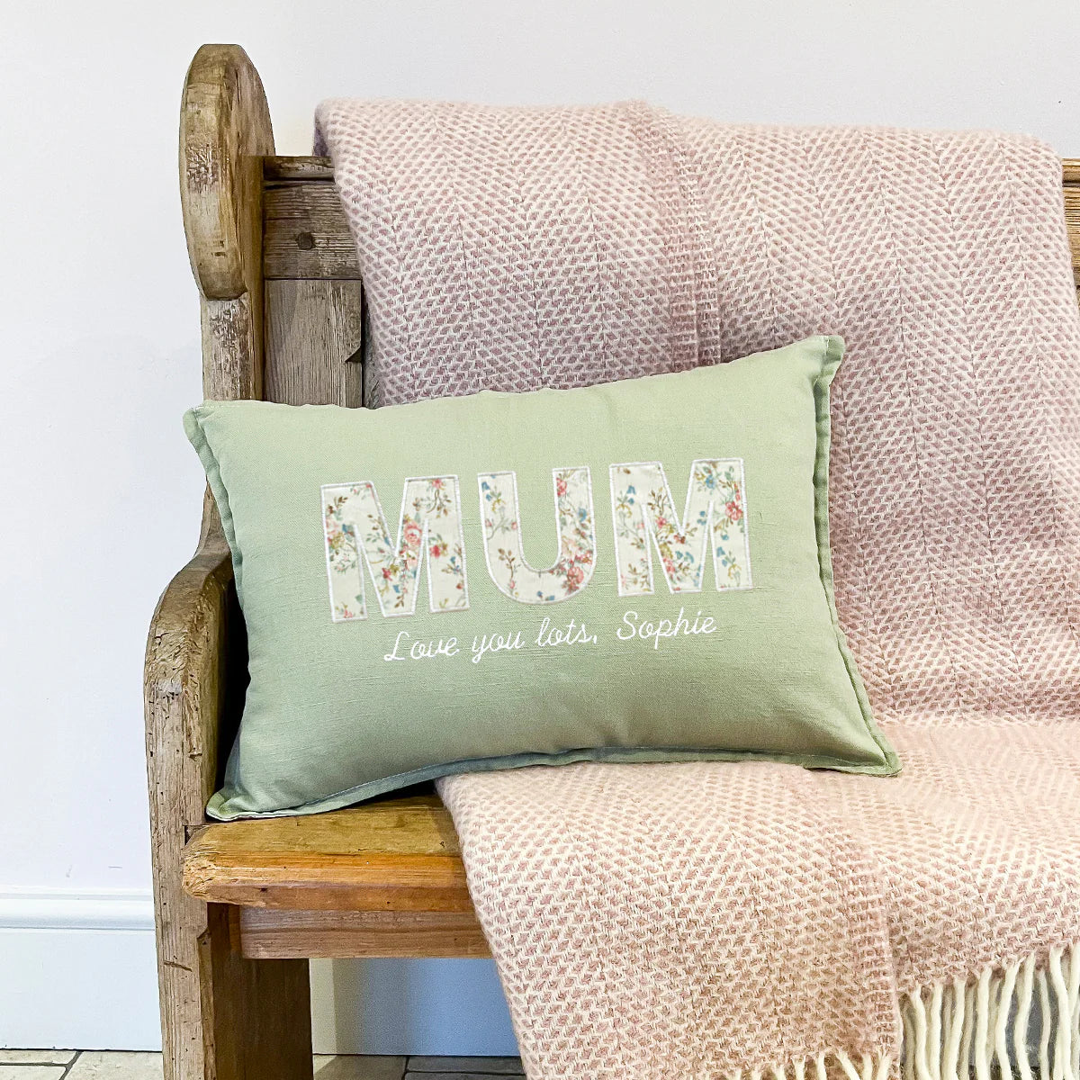 Personalised Mum Appliqued Cushion in Green