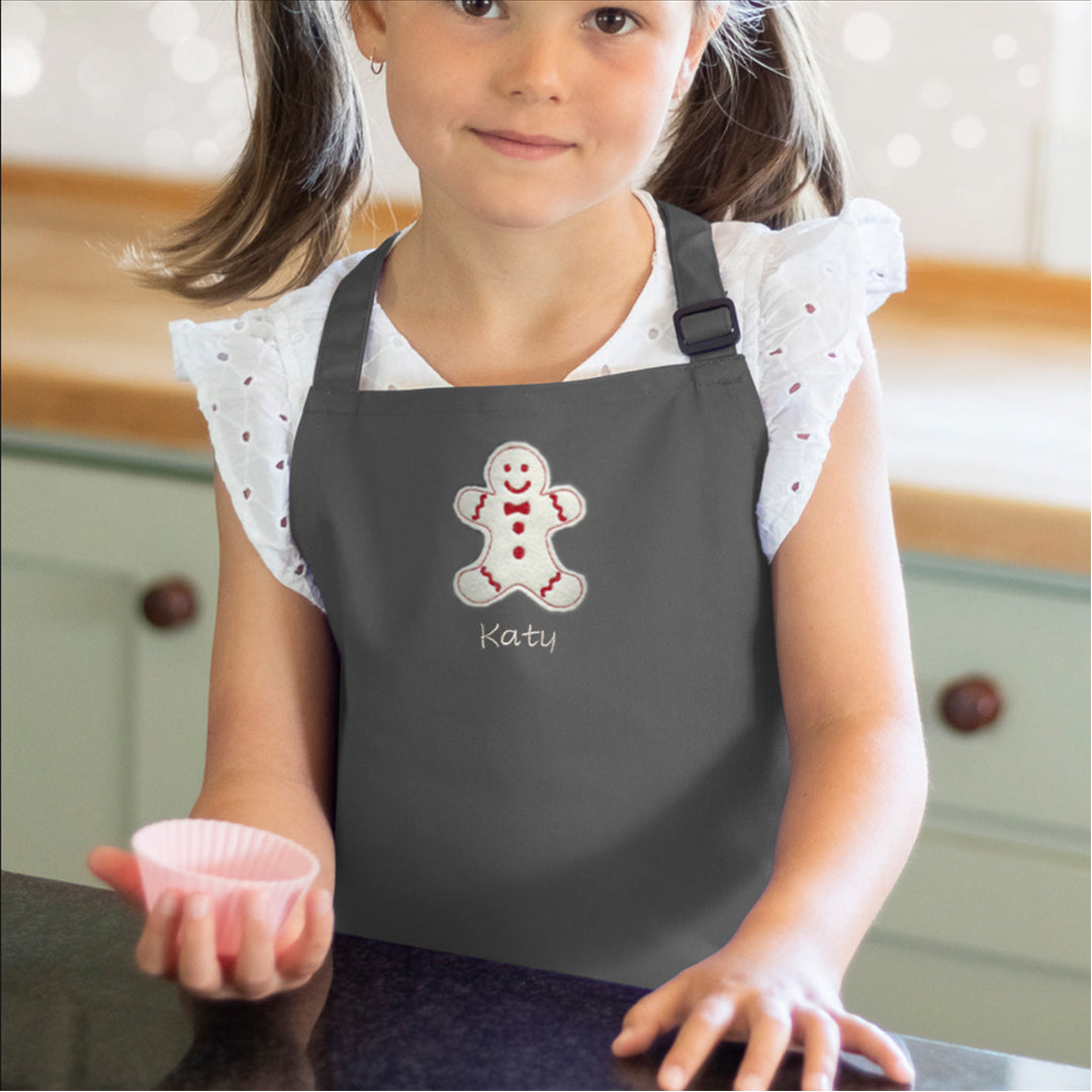 Personalised Embroidered Christmas Reindeer Child Apron 7-10 Years in Grey