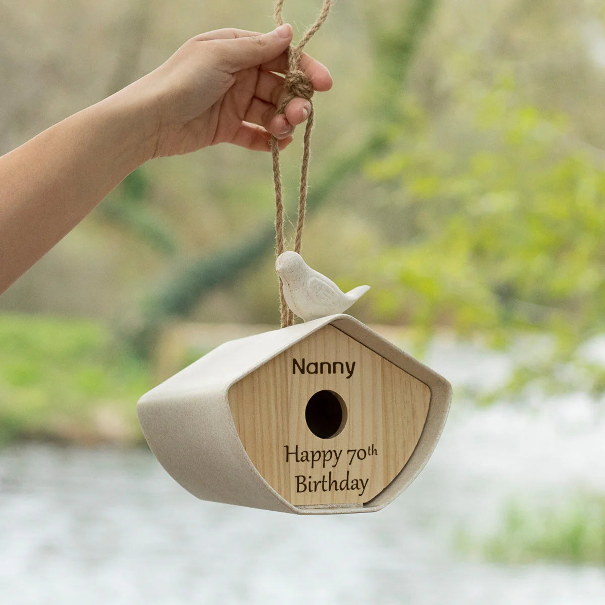 Personalised Eco Fibre Bird House in Natural