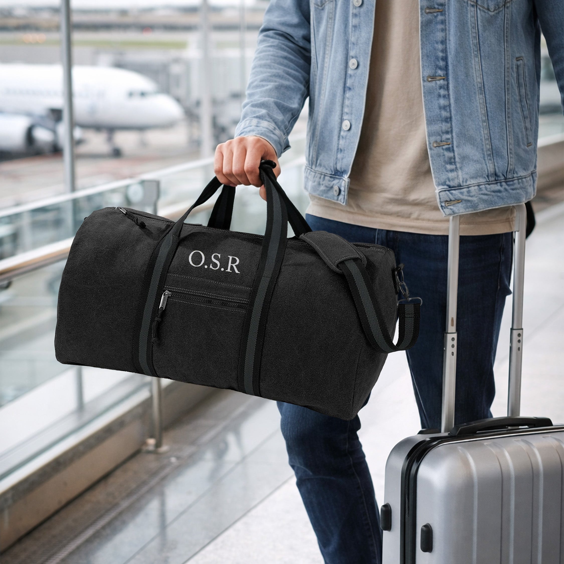 Personalised Large Canvas Holdall in Black