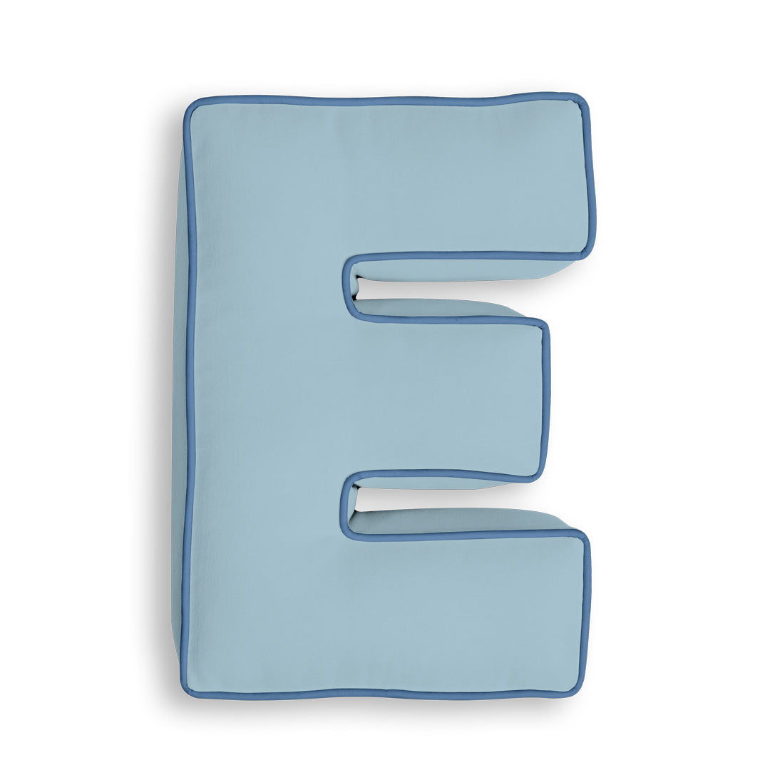 Personalised Letter Cushion 'E' in Soft Blue