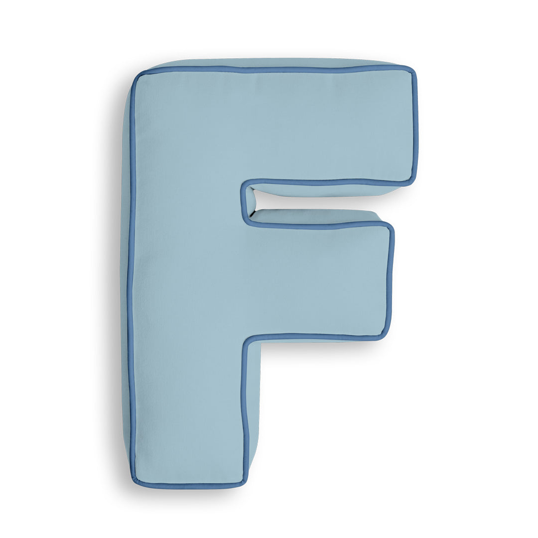 Personalised Letter Cushion 'F' in Soft Blue