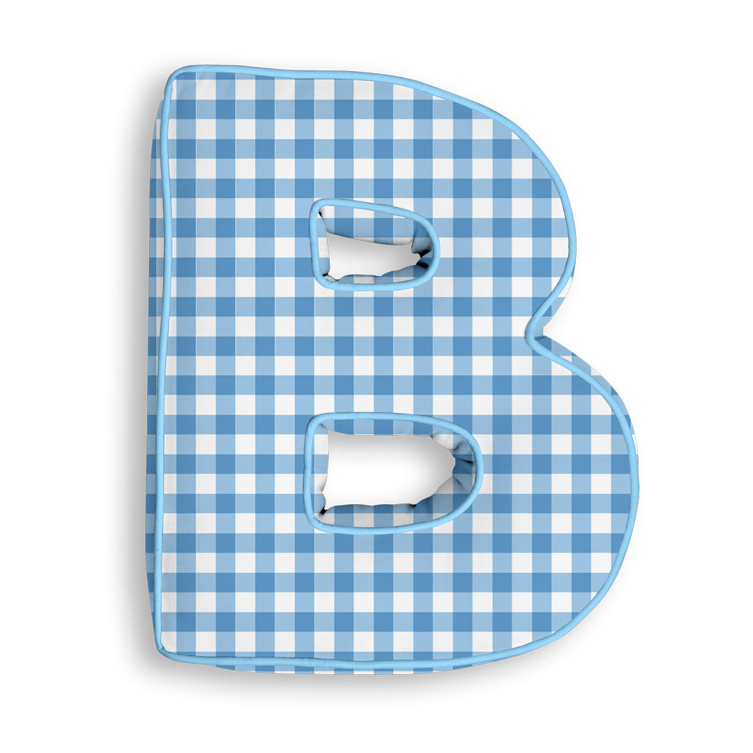 Personalised Letter Cushion 'B' in Blue Gingham