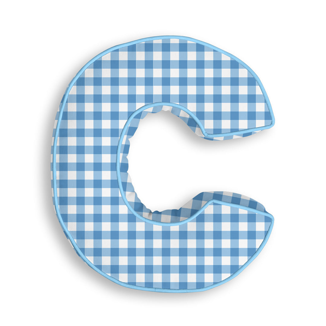 Personalised Letter Cushion 'C' in Blue Gingham