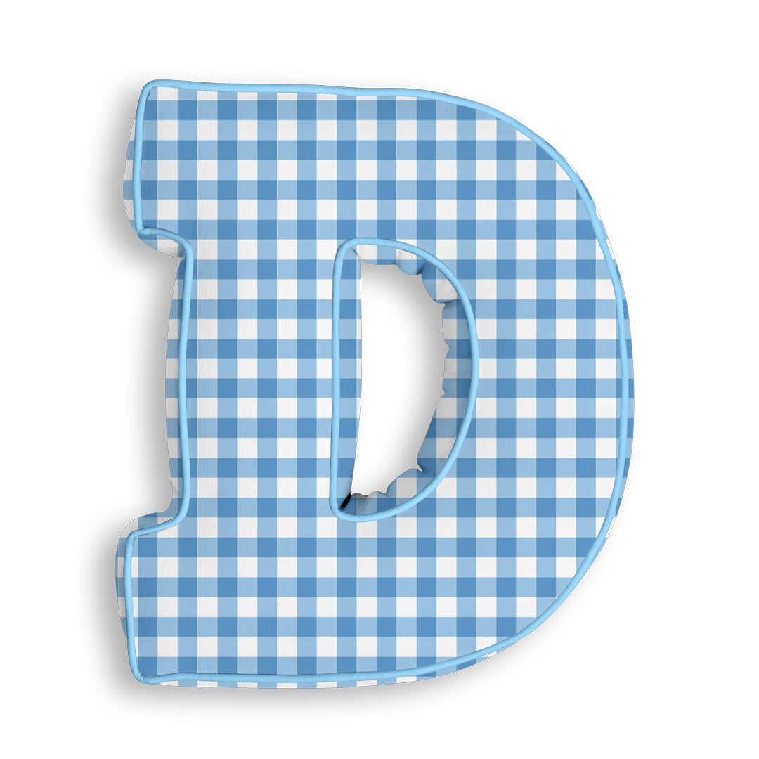 Personalised Letter Cushion 'D' in Blue Gingham
