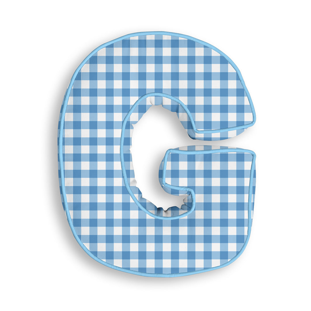 Personalised Letter Cushion 'G' in Blue Gingham