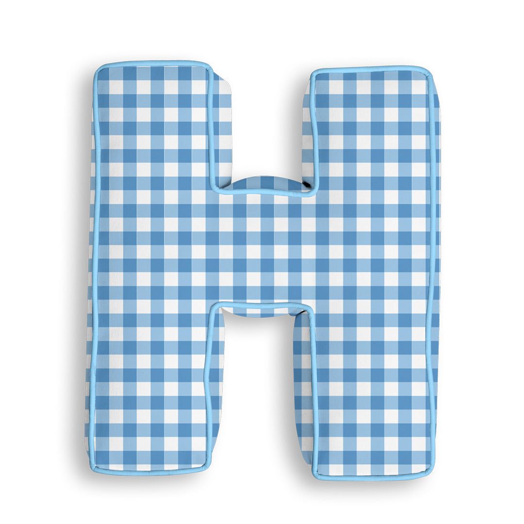 Personalised Letter Cushion 'H' in Blue Gingham