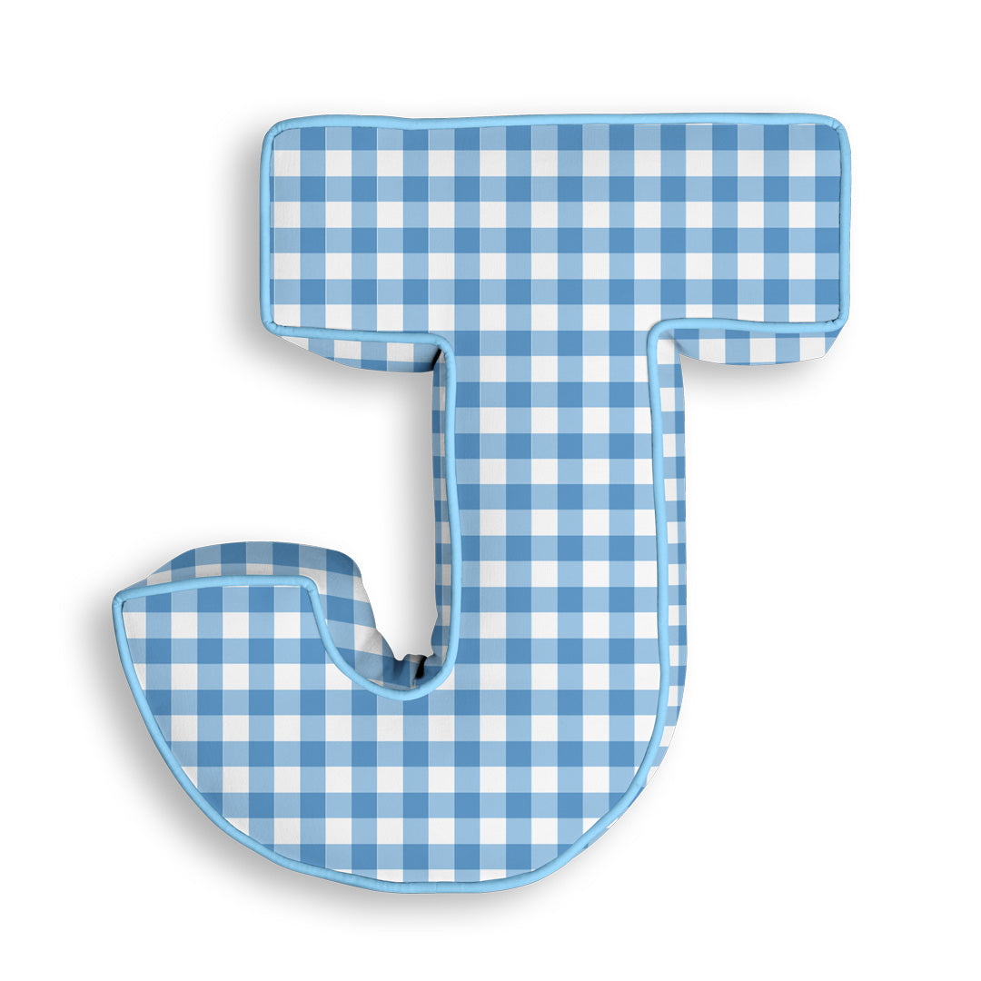 Personalised Letter Cushion 'J' in Blue Gingham