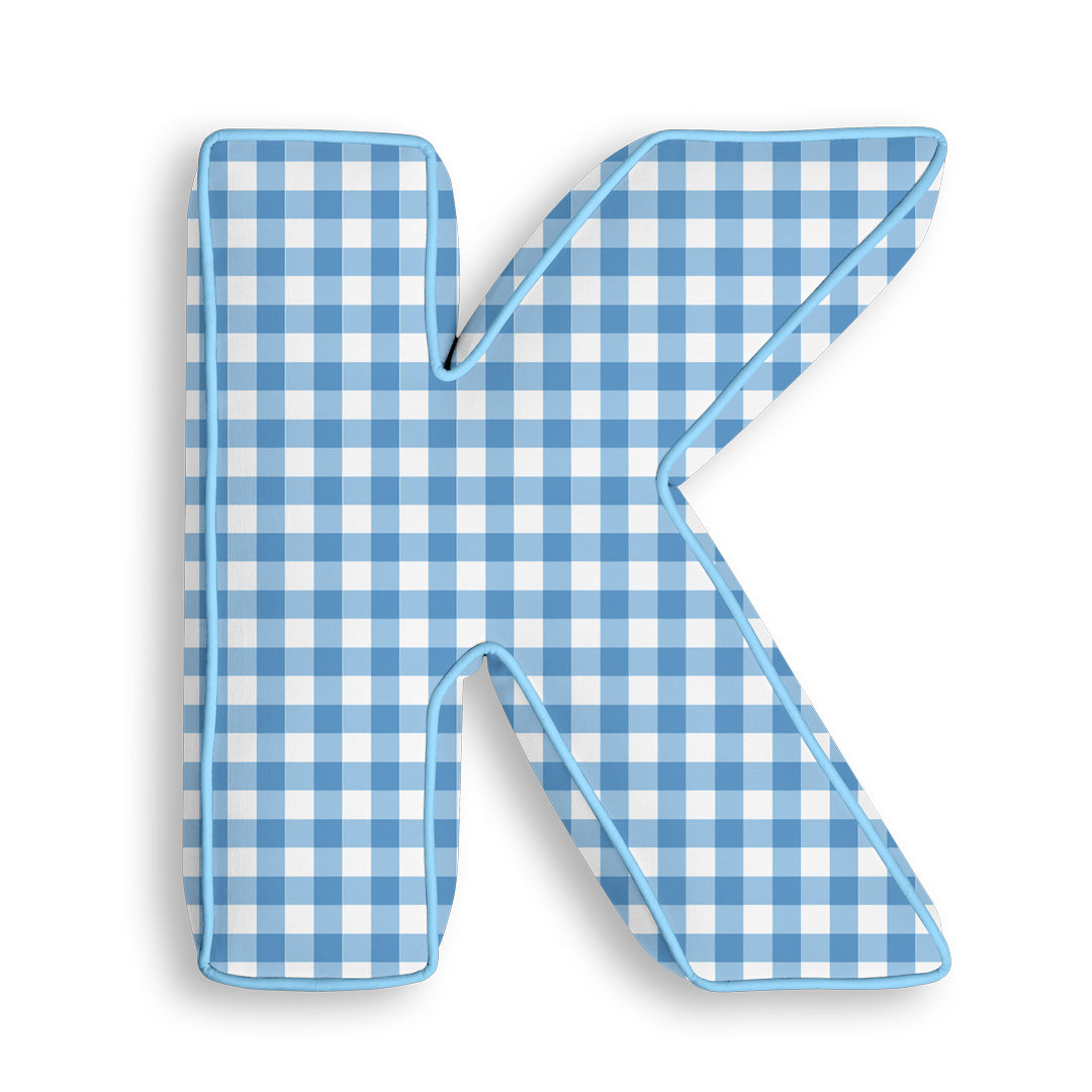 Personalised Letter Cushion 'K' in Blue Gingham