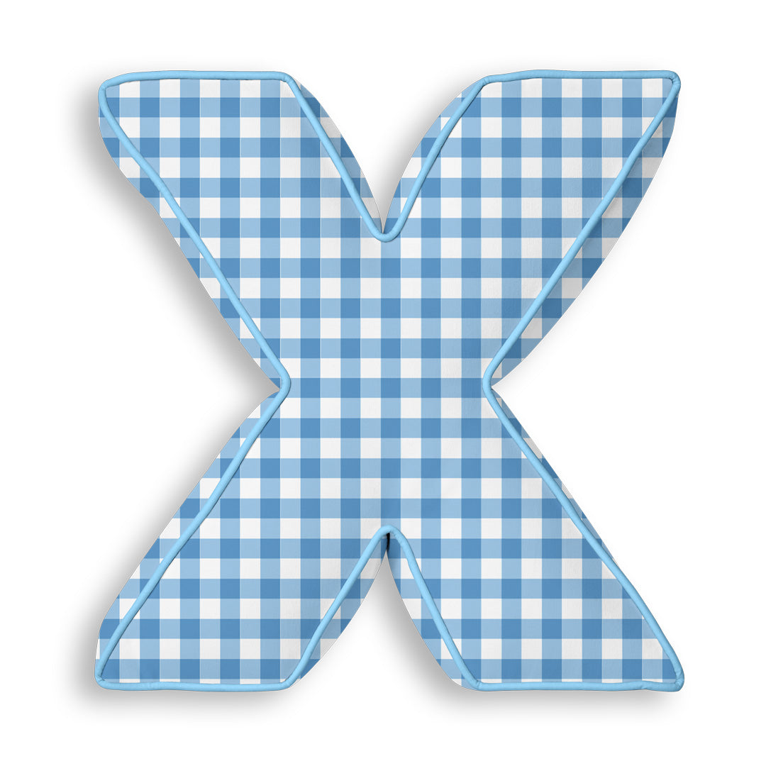 Personalised Letter Cushion 'X' in Blue Gingham