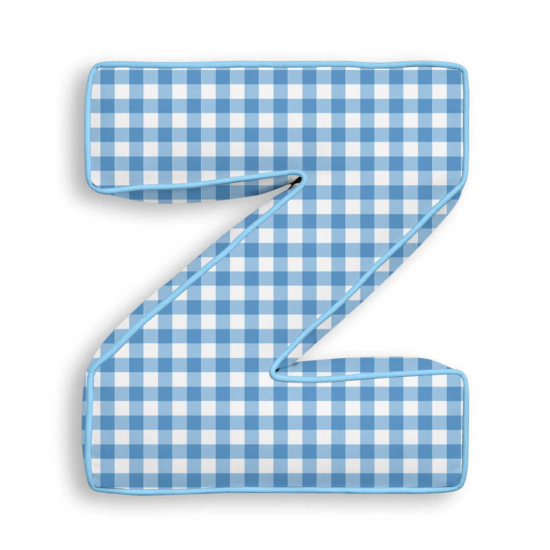 Personalised Letter Cushion 'Z' in Blue Gingham