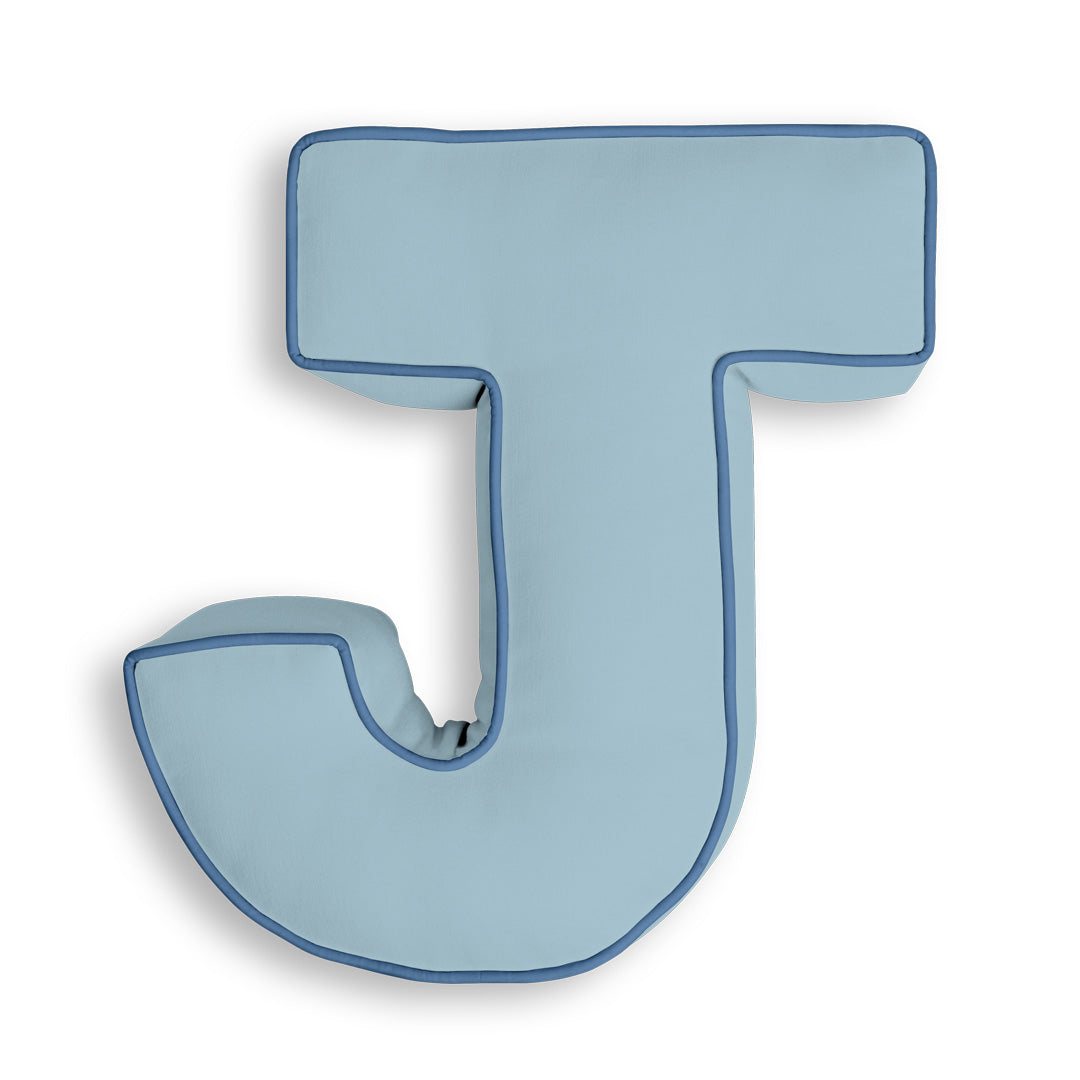Personalised Letter Cushion 'J' in Soft Blue