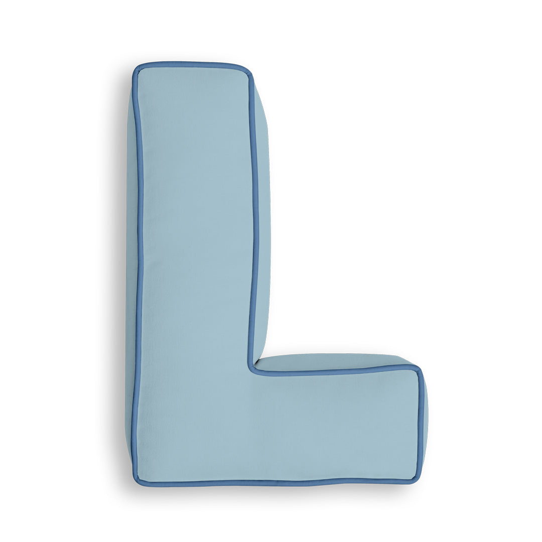 Personalised Letter Cushion 'L' in Soft Blue