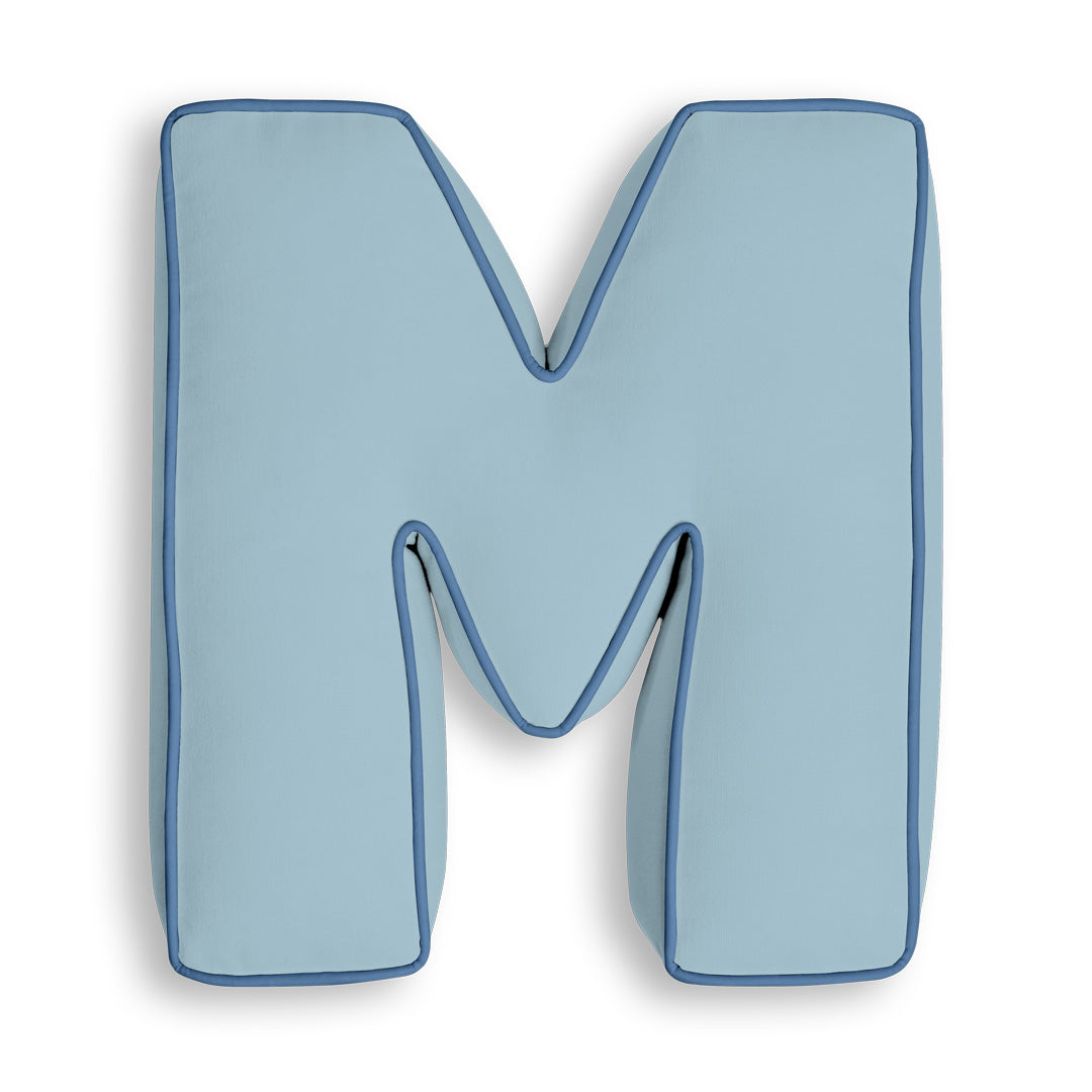 Personalised Letter Cushion 'M' in Soft Blue