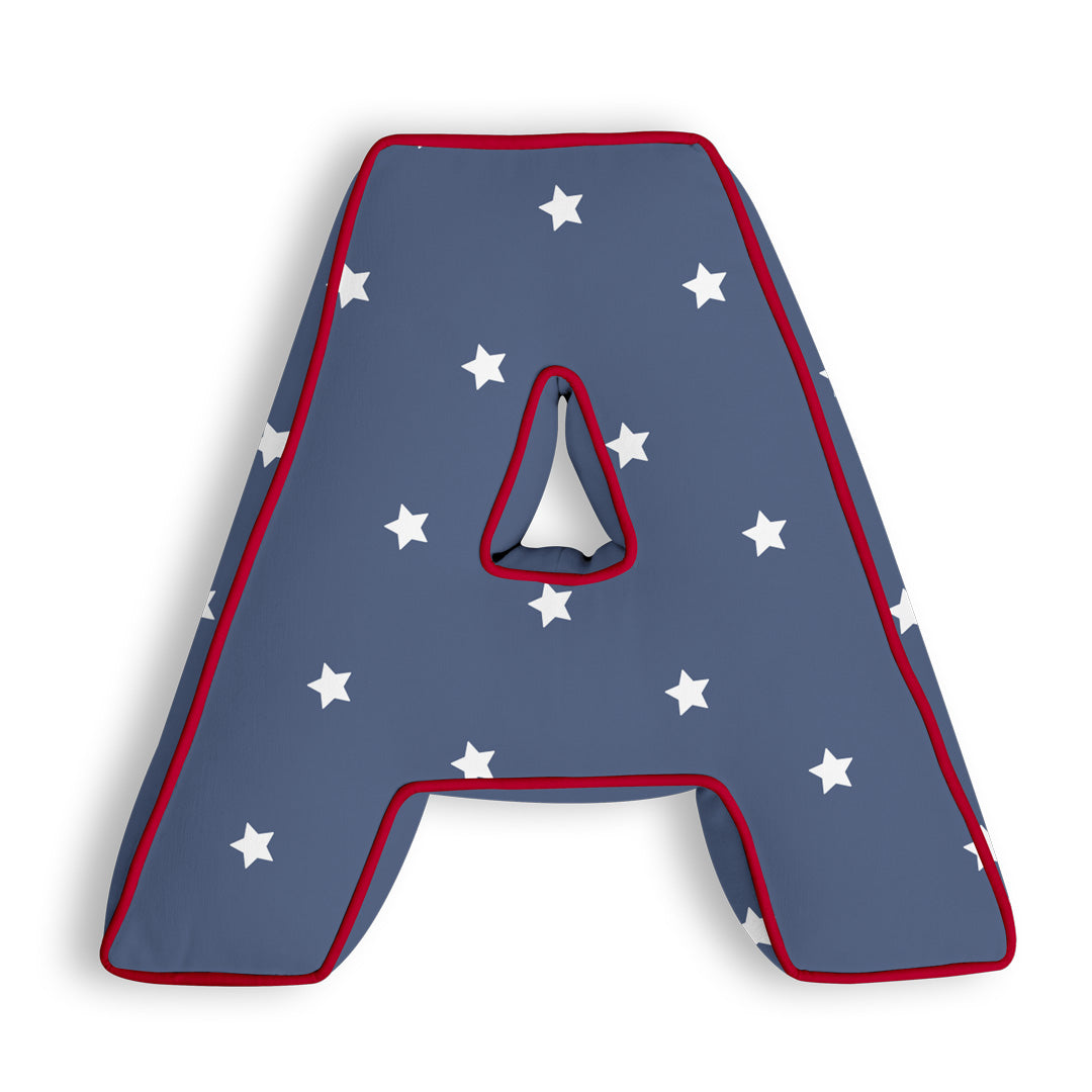 Personalised Letter Cushion 'A' in Navy Stars