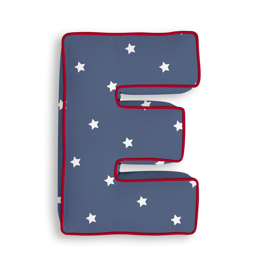Personalised Letter Cushion 'E' in Navy Stars