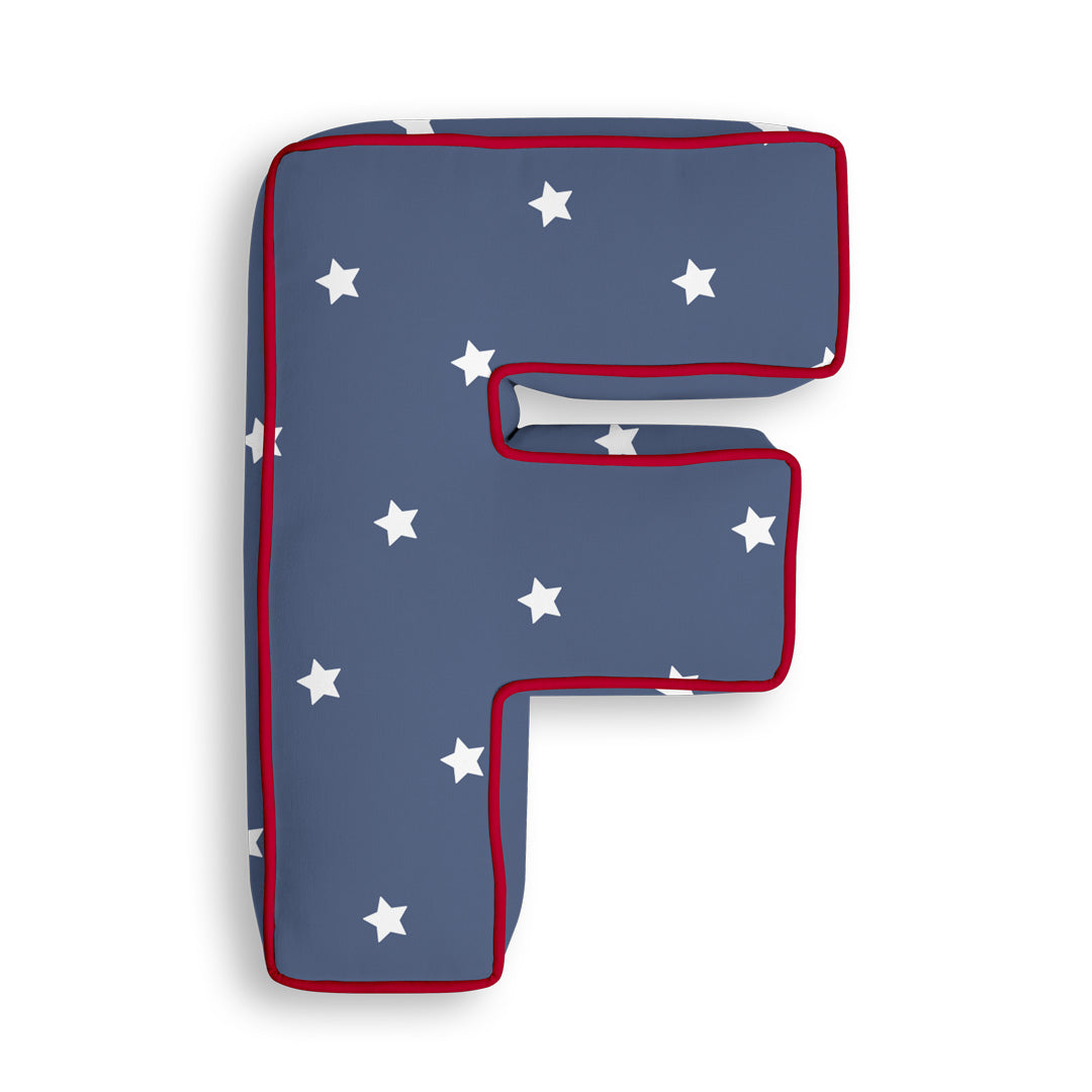Personalised Letter Cushion 'F' in Navy Stars