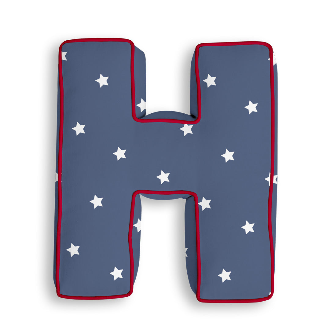 Personalised Letter Cushion 'H' in Navy Stars