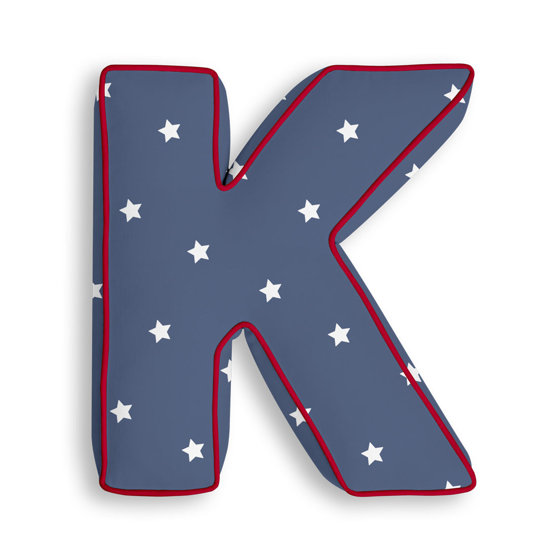 Personalised Letter Cushion 'K' in Navy Stars