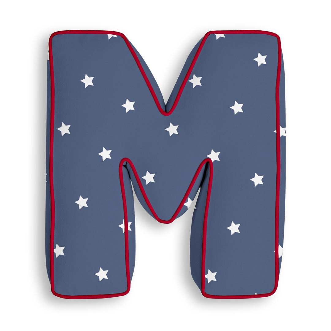 Personalised Letter Cushion 'M' in Navy Stars