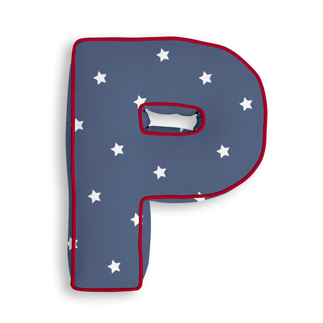 Personalised Letter Cushion 'P' in Navy Stars