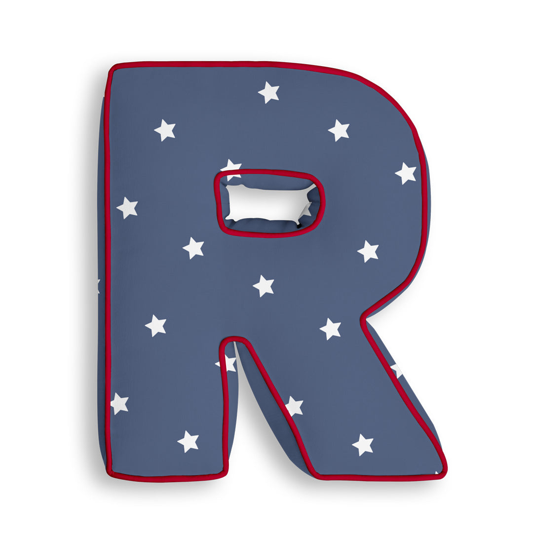 Personalised Letter Cushion 'R' in Navy Stars