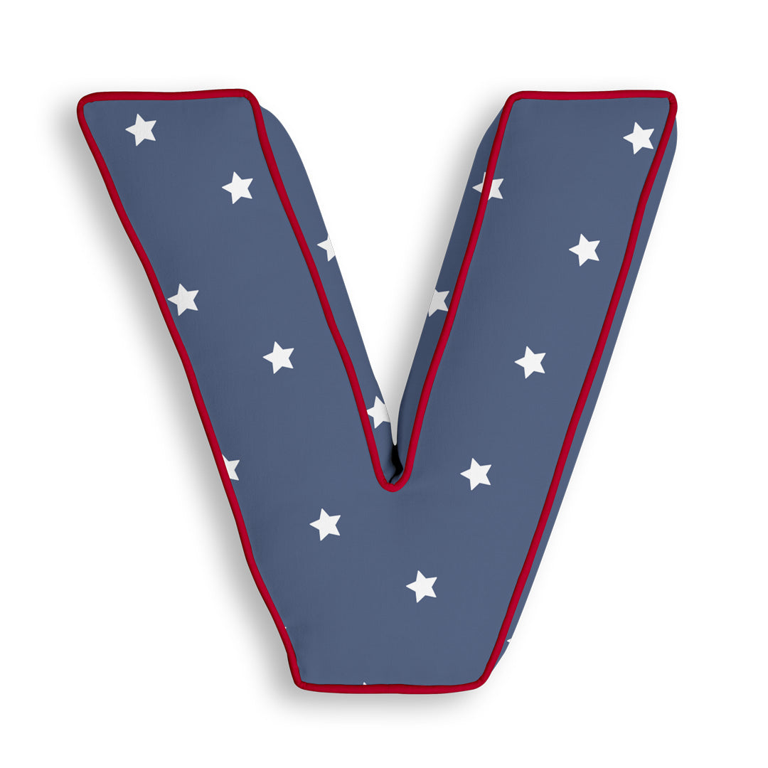 Personalised Letter Cushion 'V' in Navy Stars