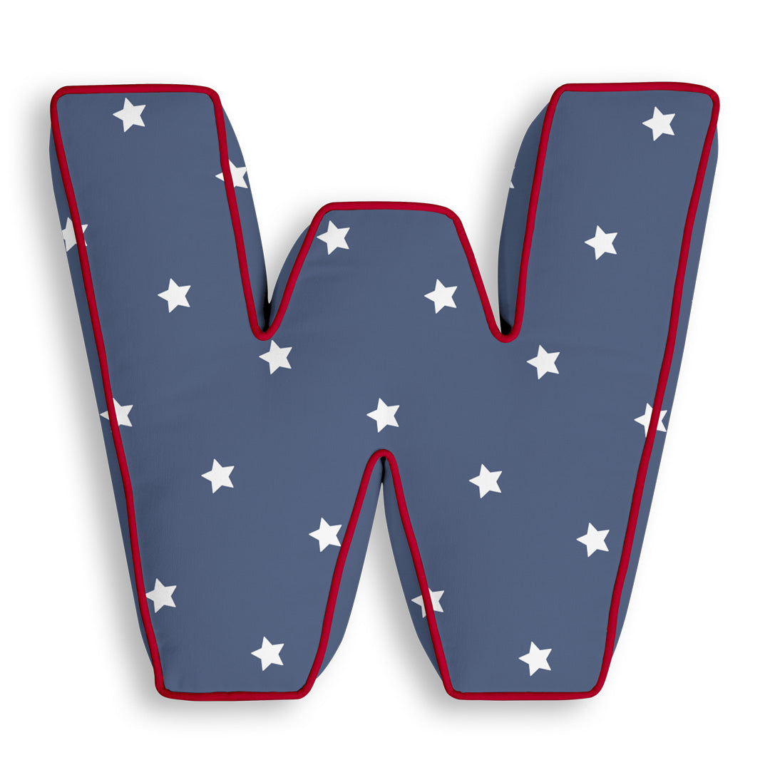 Personalised Letter Cushion 'W' in Navy Stars