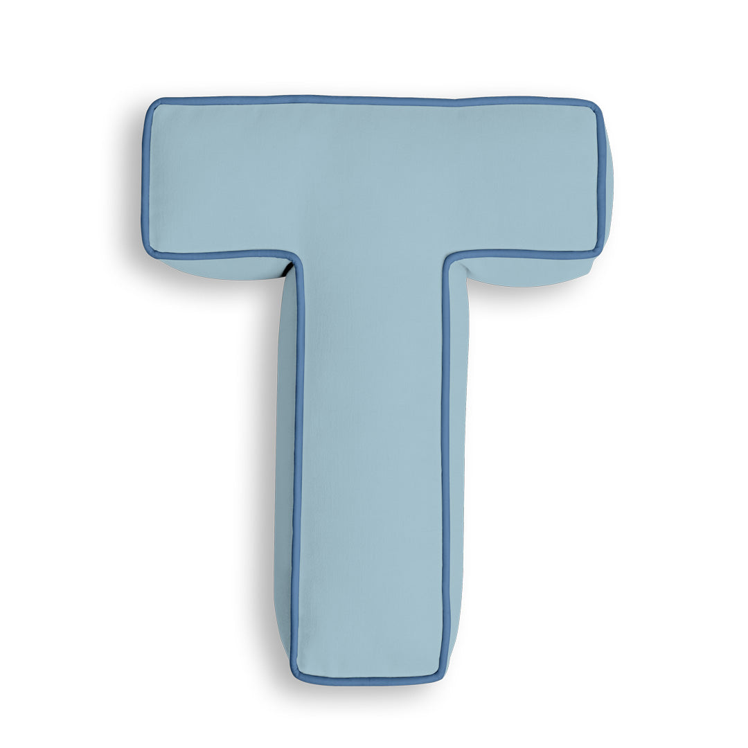 Personalised Letter Cushion 'T' in Soft Blue
