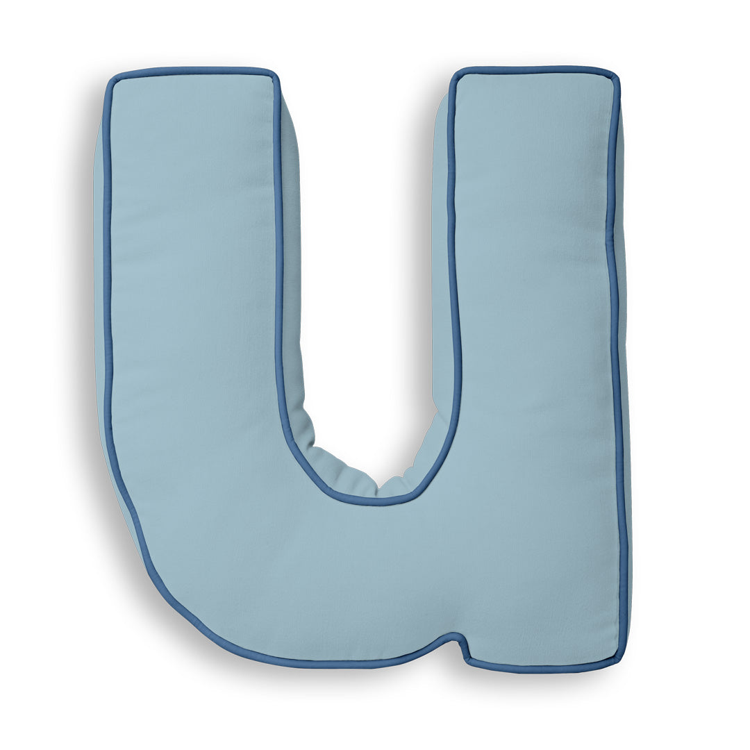 Personalised Letter Cushion 'U' in Soft Blue