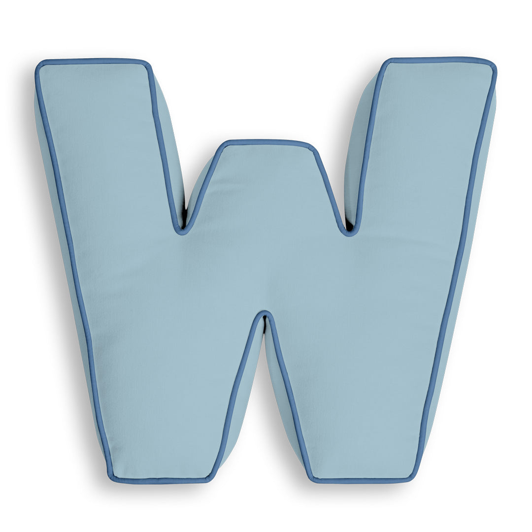 Personalised Letter Cushion 'W' in Soft Blue
