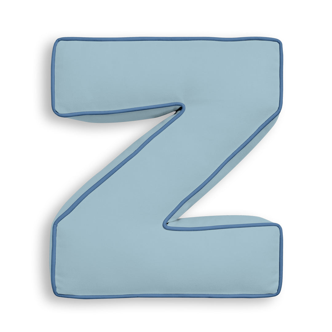 Personalised Letter Cushion 'Z' in Soft Blue