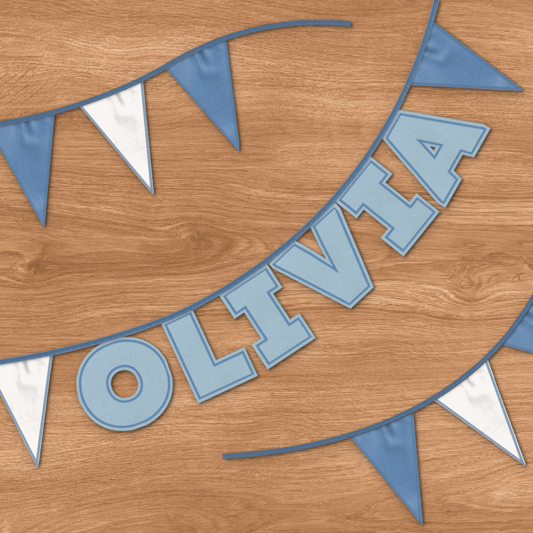 Personalised 6 Letter Name Bunting in Soft Blue